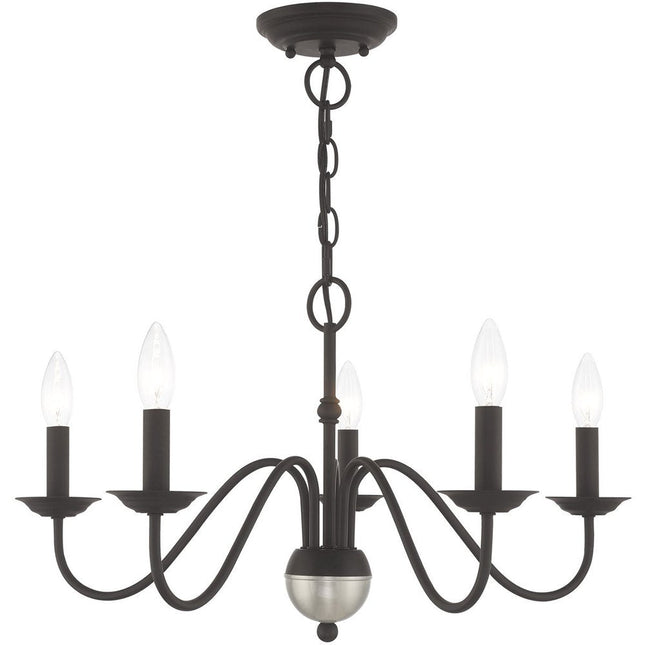 Black Five Light Dimmable Chandelier With Shades HomeRoots