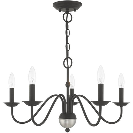 Black Five Light Metal Dimmable Chandelier With Shades