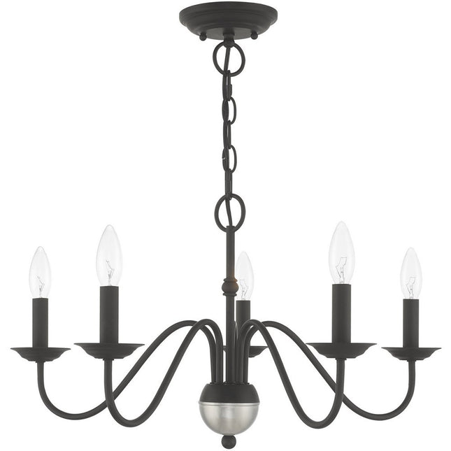 Black Five Light Metal Dimmable Chandelier With Shades