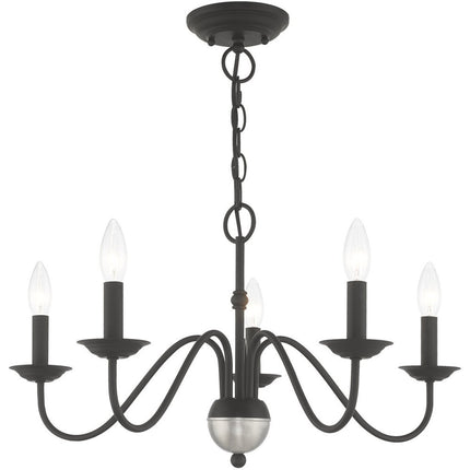 Black Five Light Metal Dimmable Chandelier With Shades