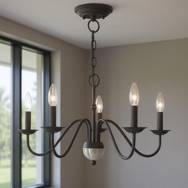 Black Five Light Dimmable Chandelier With Shades HomeRoots