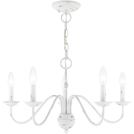 Antiqued White Five Light Metal Dimmable Chandelier With Shades