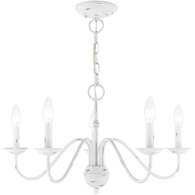 Antiqued White Five Light Metal Dimmable Chandelier With Shades