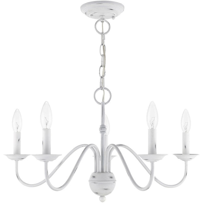 Antiqued White Five Light Metal Dimmable Chandelier With Shades