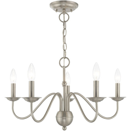 Nickel Five Light Metal Dimmable Chandelier With Shades