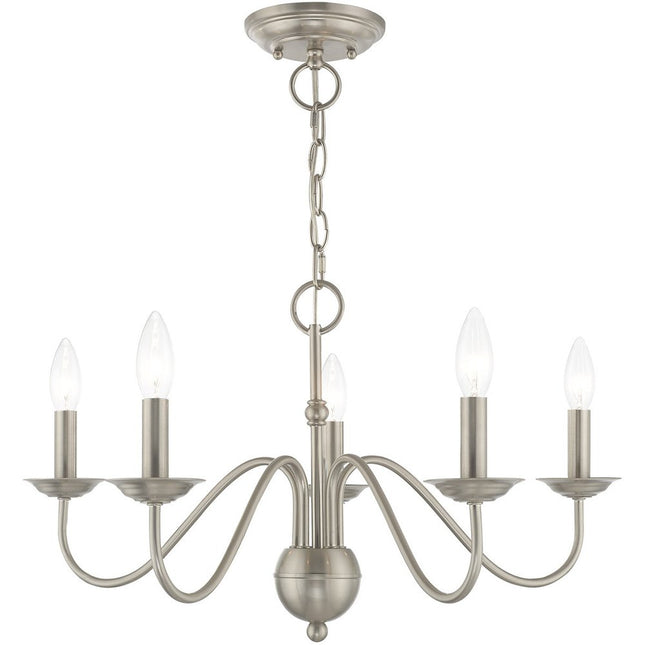 Nickel Five Light Metal Dimmable Chandelier With Shades