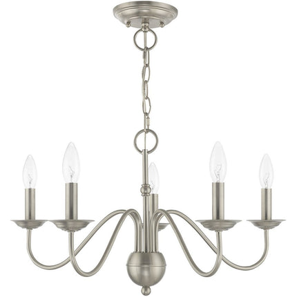 Nickel Five Light Metal Dimmable Chandelier With Shades