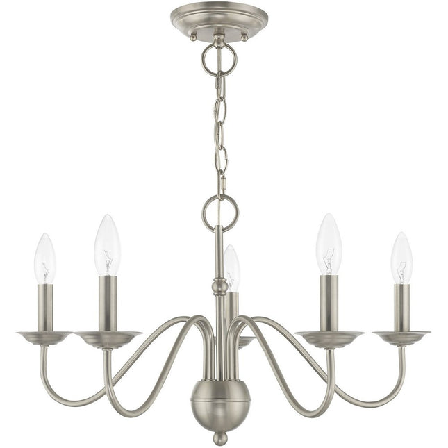 Nickel Five Light Metal Dimmable Chandelier With Shades