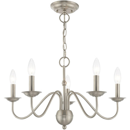 Nickel Five Light Metal Dimmable Chandelier With Shades