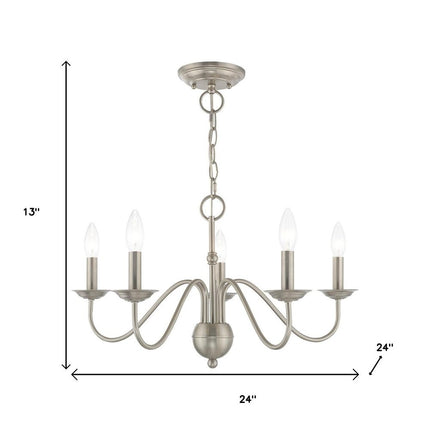Nickel Five Light Metal Dimmable Chandelier With Shades