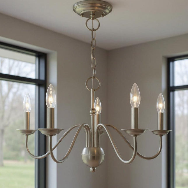Five Light Dimmable Chandelier With Shades HomeRoots