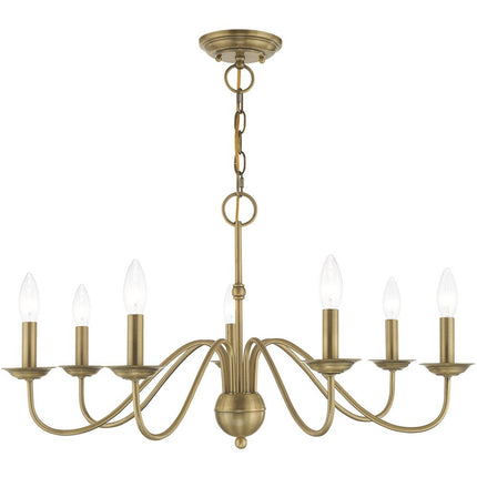Antiqued Brass Seven Light Metal Dimmable Chandelier With Shades
