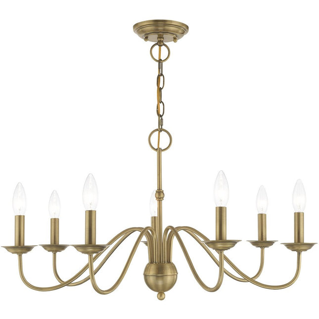 Antiqued Brass Seven Light Metal Dimmable Chandelier With Shades