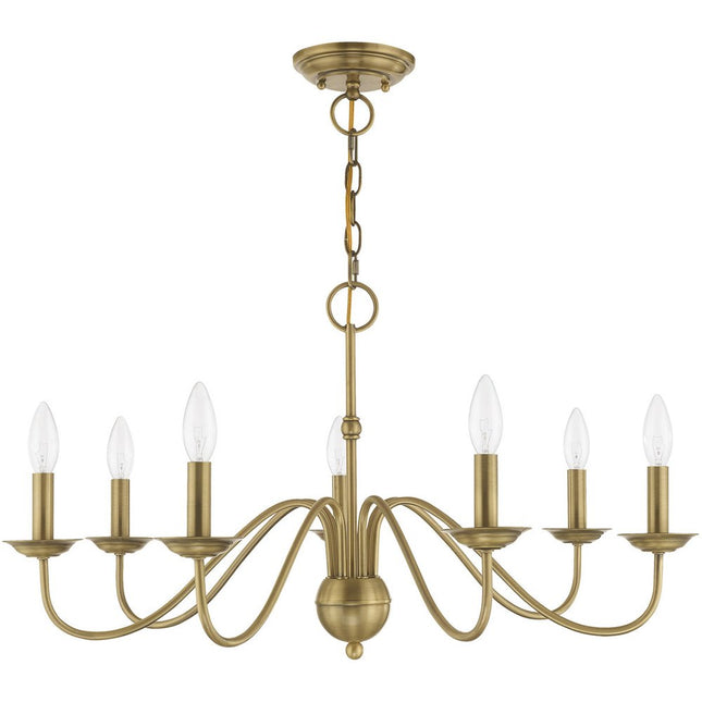 Antiqued Brass Seven Light Metal Dimmable Chandelier With Shades