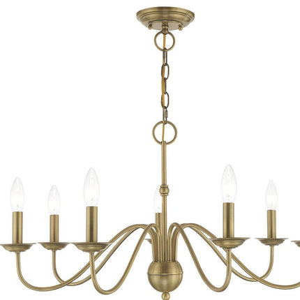 Antiqued Brass Seven Light Metal Dimmable Chandelier With Shades