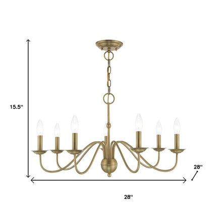 Antiqued Brass Seven Light Metal Dimmable Chandelier With Shades