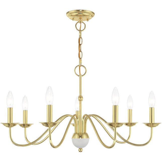 Brass Seven Light Metal Dimmable Chandelier With Shades