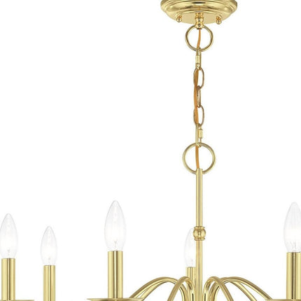 Brass Seven Light Metal Dimmable Chandelier With Shades