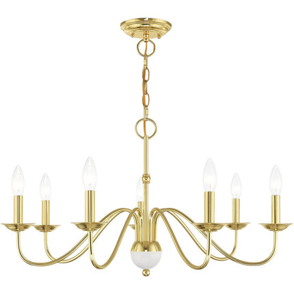 Brass Seven Light Metal Dimmable Chandelier With Shades