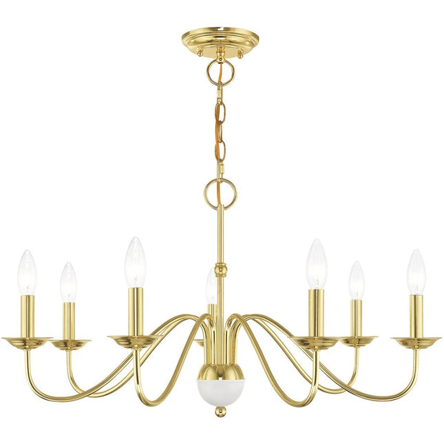 Brass Seven Light Metal Dimmable Chandelier With Shades