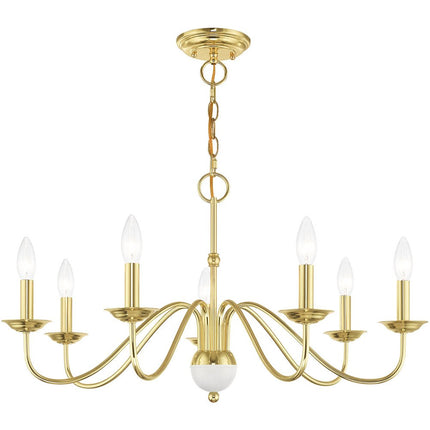 Brass Seven Light Metal Dimmable Chandelier With Shades