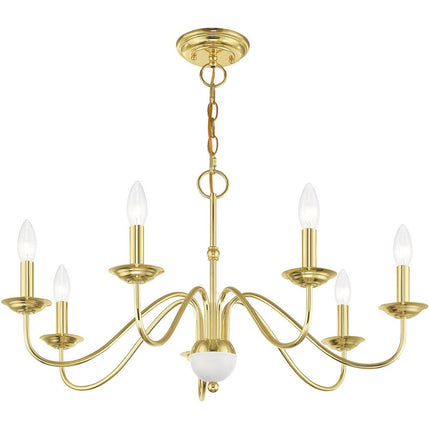 Brass Seven Light Metal Dimmable Chandelier With Shades