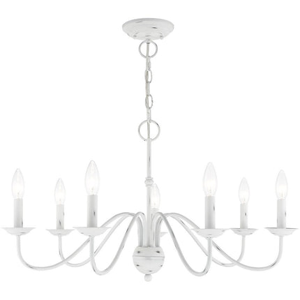 Antiqued White Seven Light Metal Dimmable Chandelier With Shades