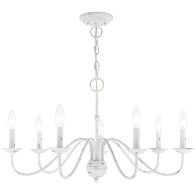 Antiqued White Seven Light Metal Dimmable Chandelier With Shades