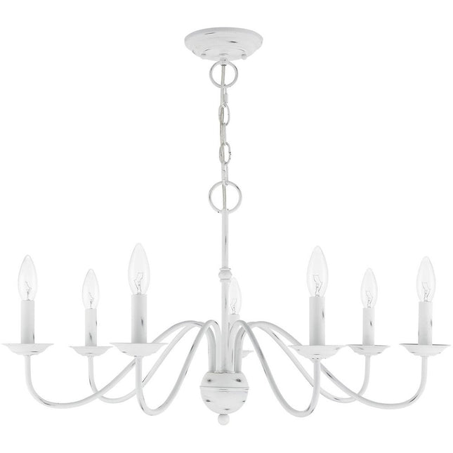 Antiqued White Seven Light Metal Dimmable Chandelier With Shades