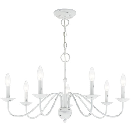 Antiqued White Seven Light Metal Dimmable Chandelier With Shades
