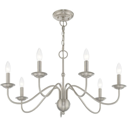 Nickel Seven Light Metal Dimmable Chandelier With Shades