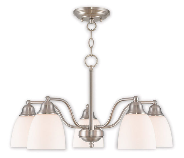 Nickel Five Light Metal Dimmable Chandelier With Shades
