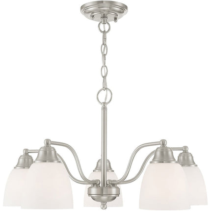 Nickel Five Light Metal Dimmable Chandelier With Shades