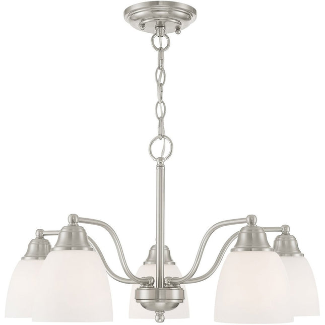 Nickel Five Light Metal Dimmable Chandelier With Shades