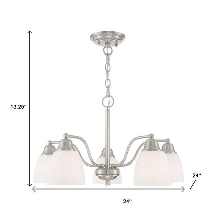 Nickel Five Light Metal Dimmable Chandelier With Shades