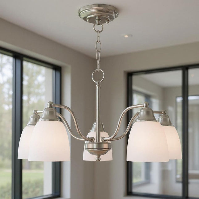 Five Light Dimmable Chandelier With Shades HomeRoots
