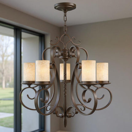 Five Light Dimmable Chandelier With Shades HomeRoots