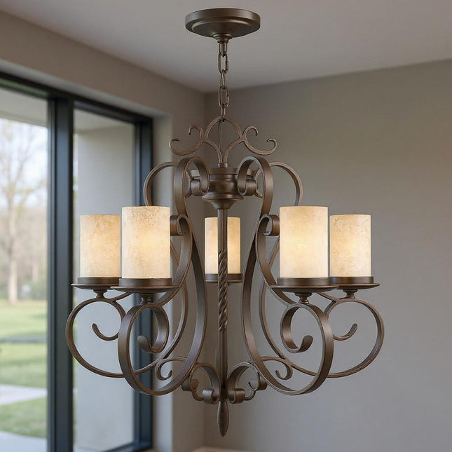 Five Light Dimmable Chandelier With Shades HomeRoots