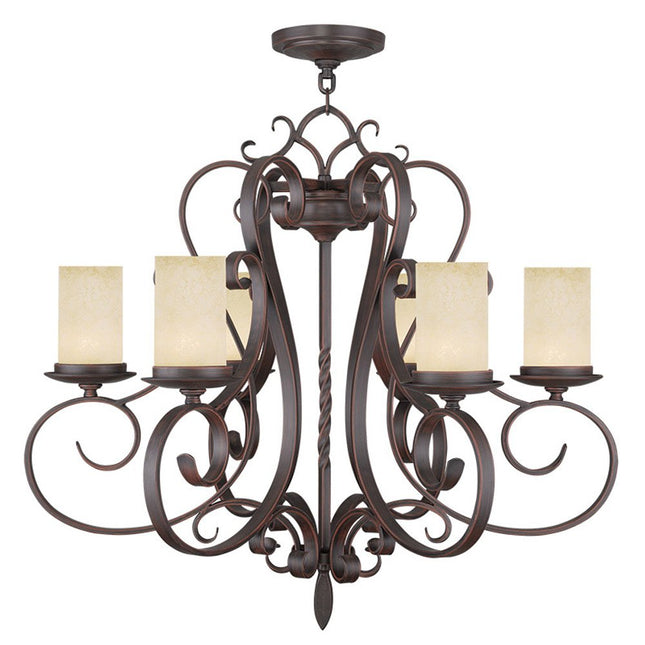 Bronze And Cream Six Light Metal Dimmable Chandelier With Shades HomeRoots