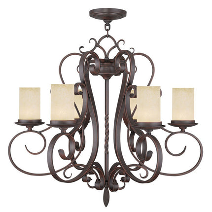Bronze And Cream Six Light Metal Dimmable Chandelier With Shades