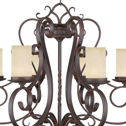 Bronze And Cream Six Light Metal Dimmable Chandelier With Shades