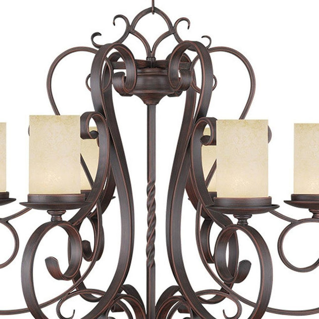 Bronze And Cream Six Light Metal Dimmable Chandelier With Shades HomeRoots