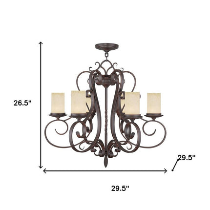 Bronze And Cream Six Light Metal Dimmable Chandelier With Shades