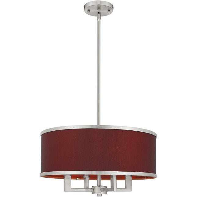 Nickel Four Light Metal Dimmable Chandelier With Shades