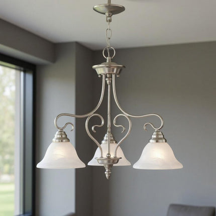 Nickel Three Light Metal Dimmable Chandelier With Shades
