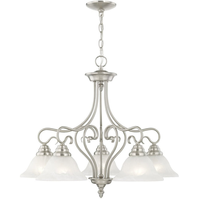 Nickel Five Light Metal Dimmable Chandelier With Shades