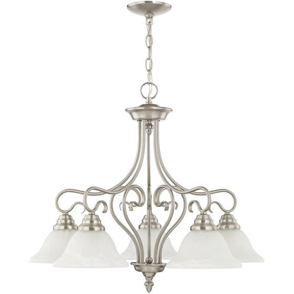 Nickel Five Light Metal Dimmable Chandelier With Shades