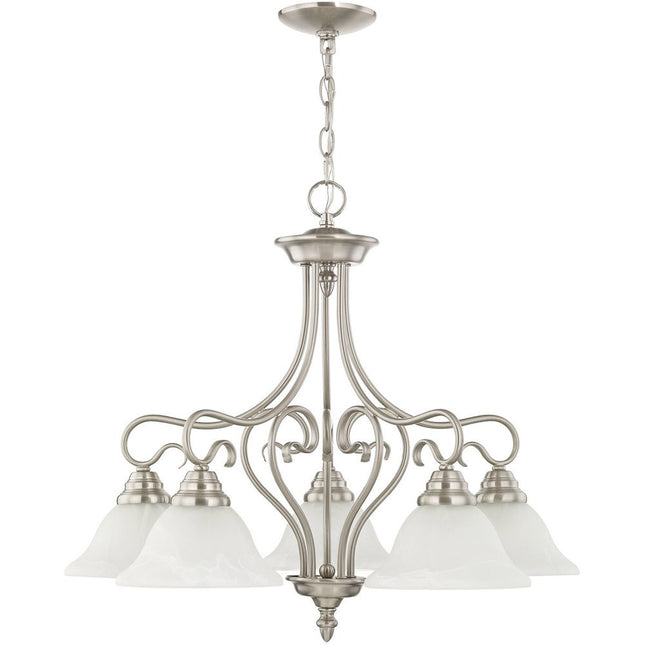 Nickel Five Light Metal Dimmable Chandelier With Shades