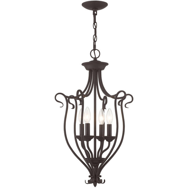 Bronze Four Light Metal Dimmable Chandelier With Shades