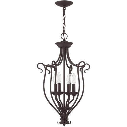 Bronze Four Light Metal Dimmable Chandelier With Shades